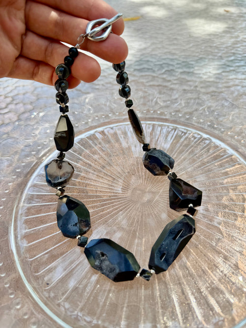 Dark Geode Power Black Druzy Agate Statement Necklace