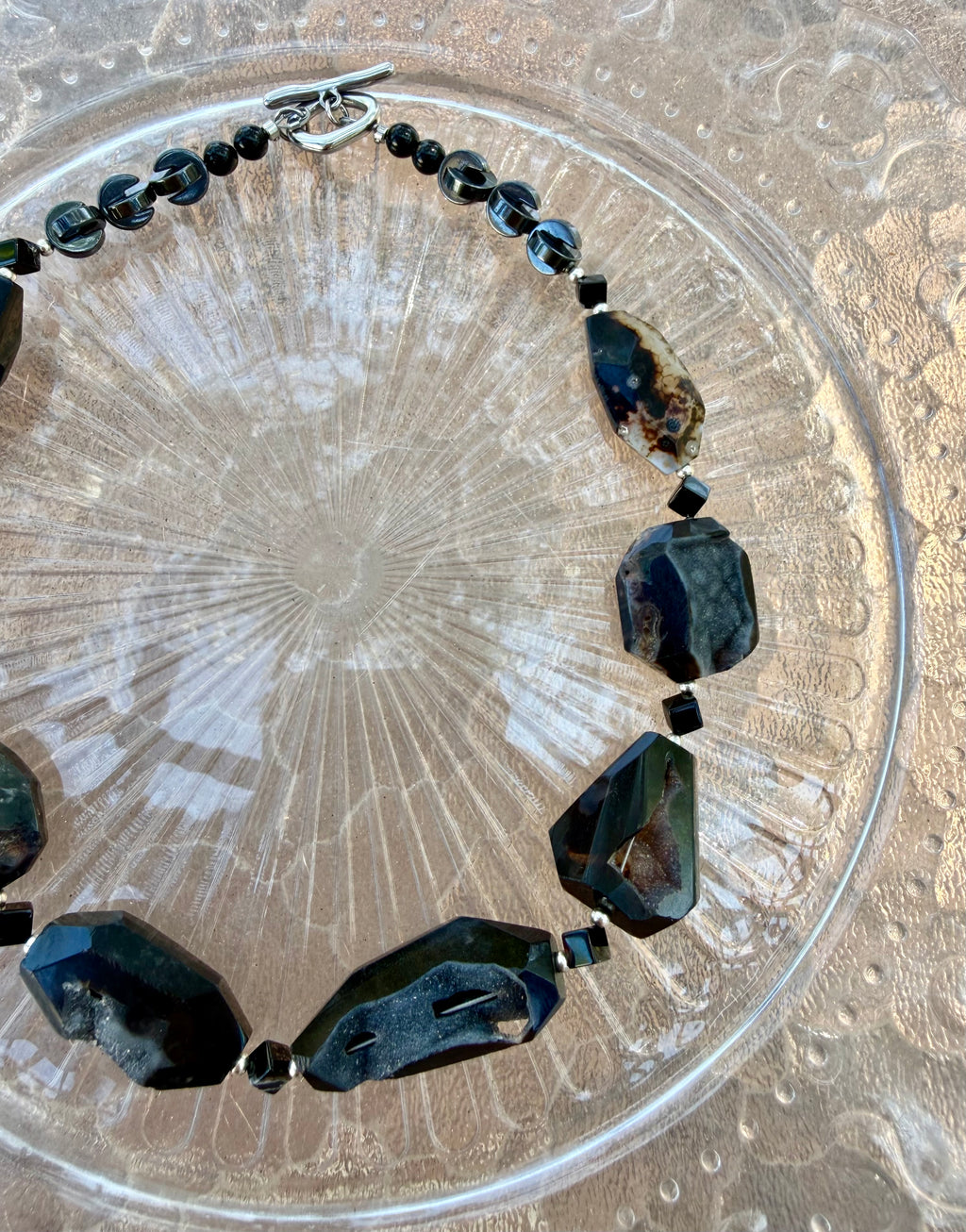 Dark Geode Power Black Druzy Agate Statement Necklace