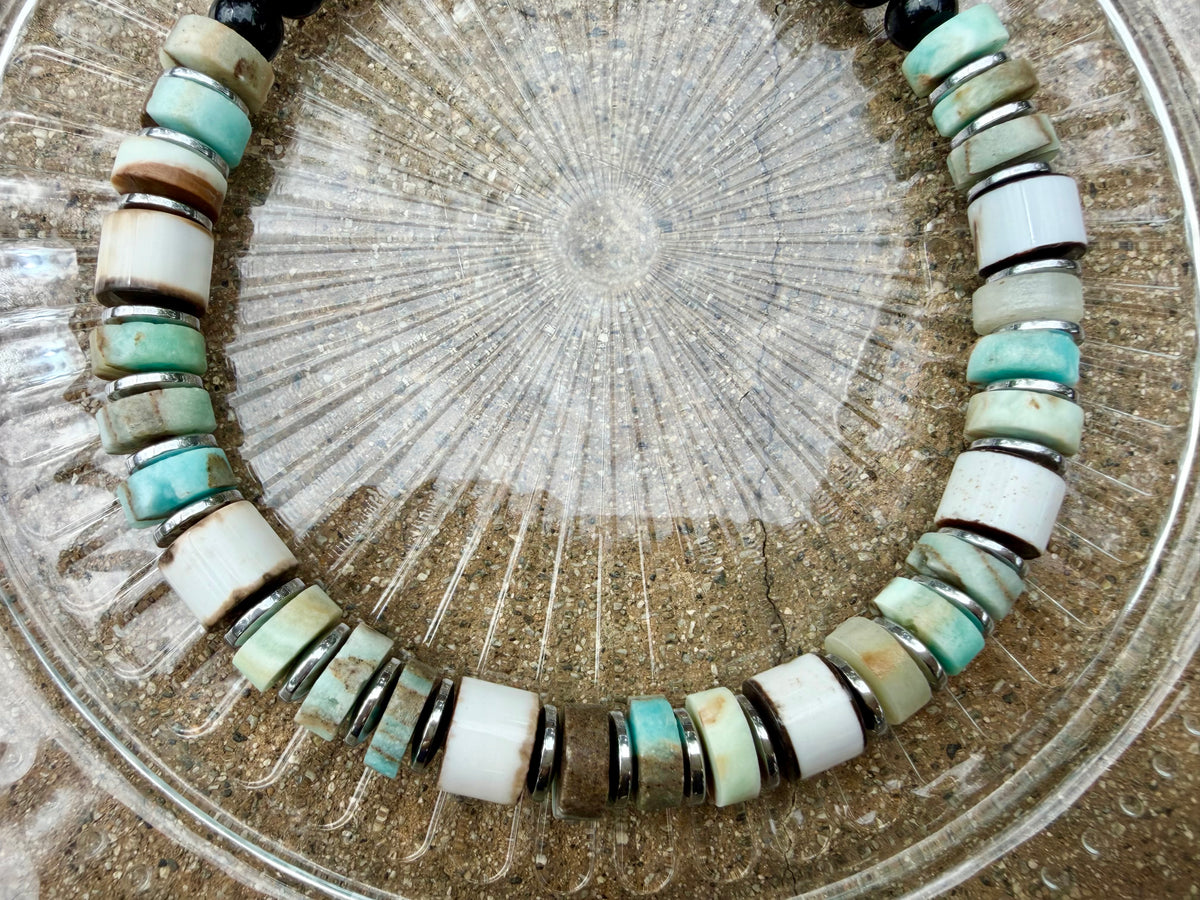 Nordic Forest Amazonite & Obsidian Statement Necklace