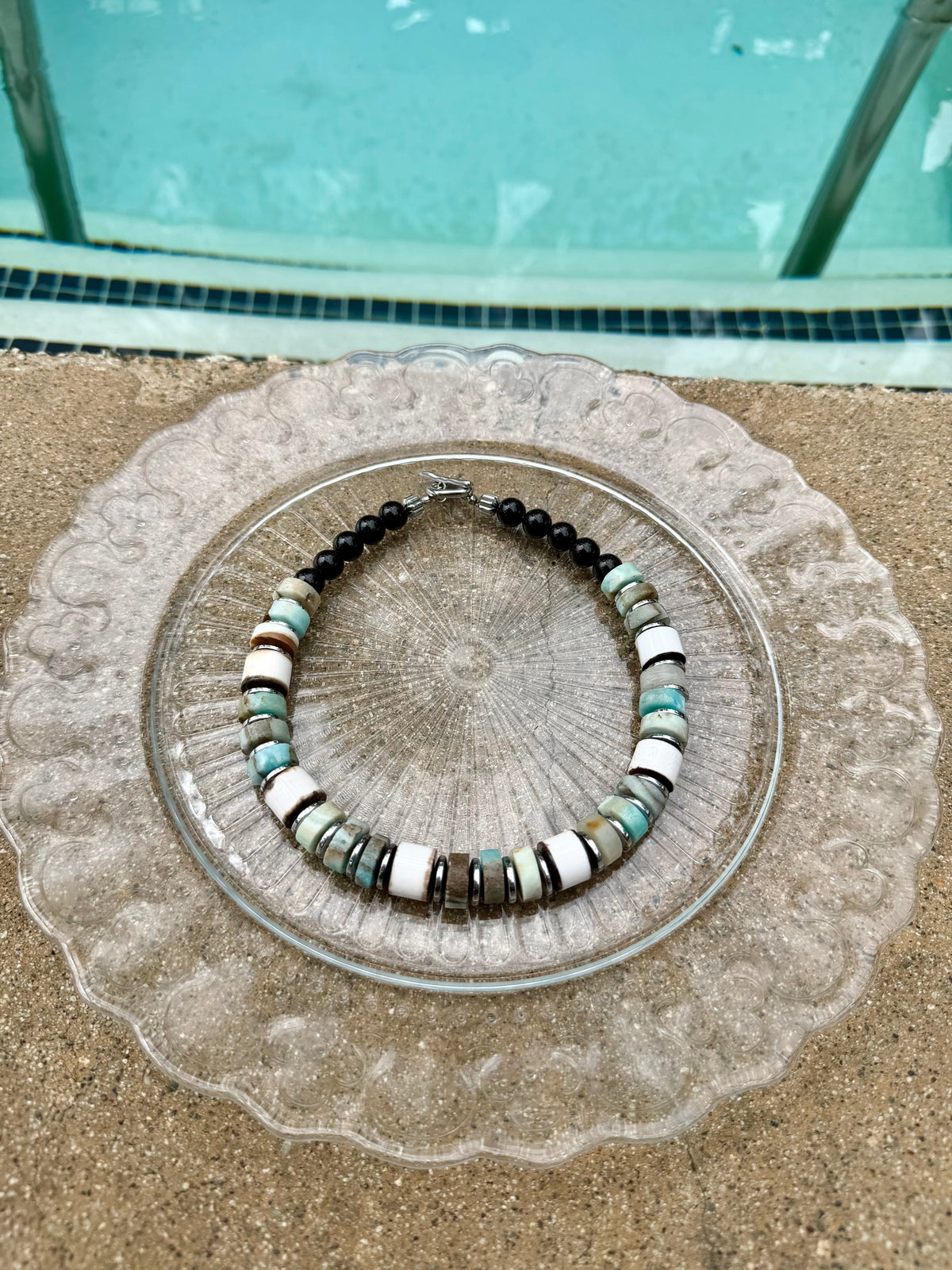 Nordic Forest Amazonite & Obsidian Statement Necklace