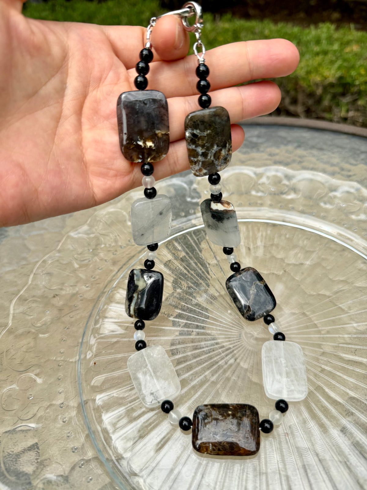 Natural Phantom Quartz 'Ink-Wash' Block Necklace