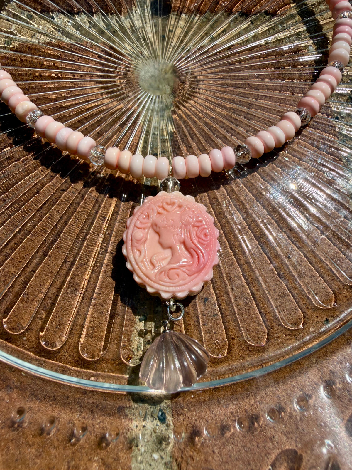 Pink Queen Conch Shell & Sailor Moon Rose Quartz Pendant Necklace