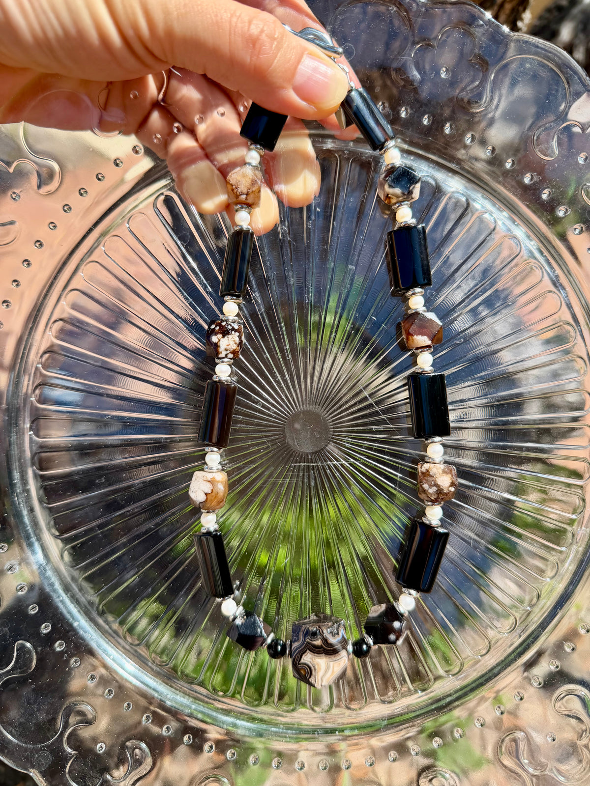 Midnight Blossom Black Cherry Blossom Agate & Mexican Crazy Agate Necklace