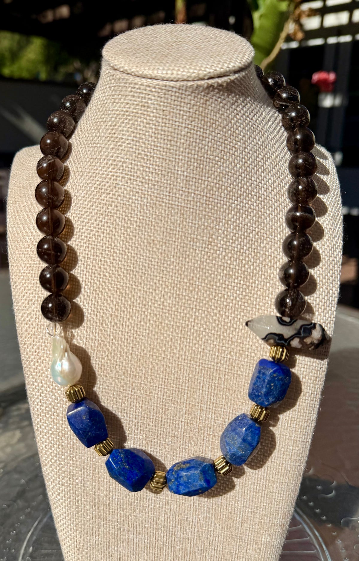 Lapis Lazuli & Baroque Pearl Vintage Statement Necklace