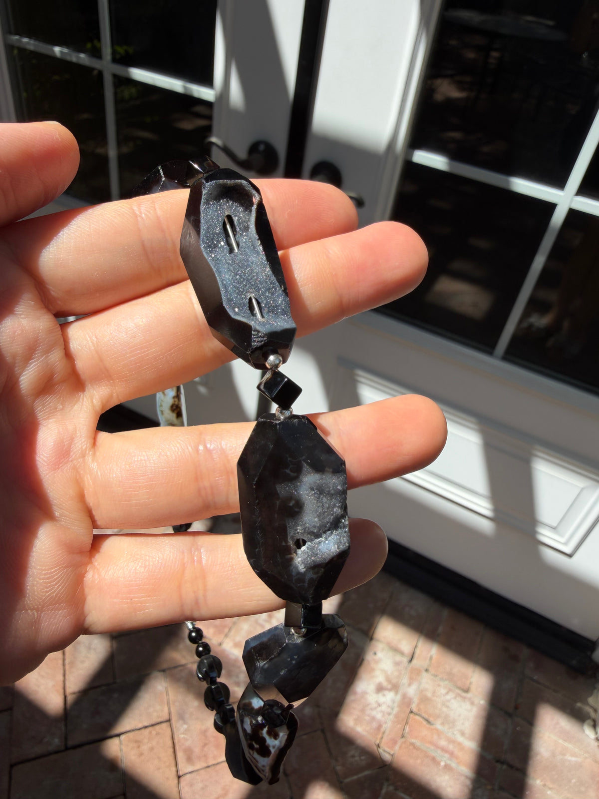 Dark Geode Power Black Druzy Agate Statement Necklace