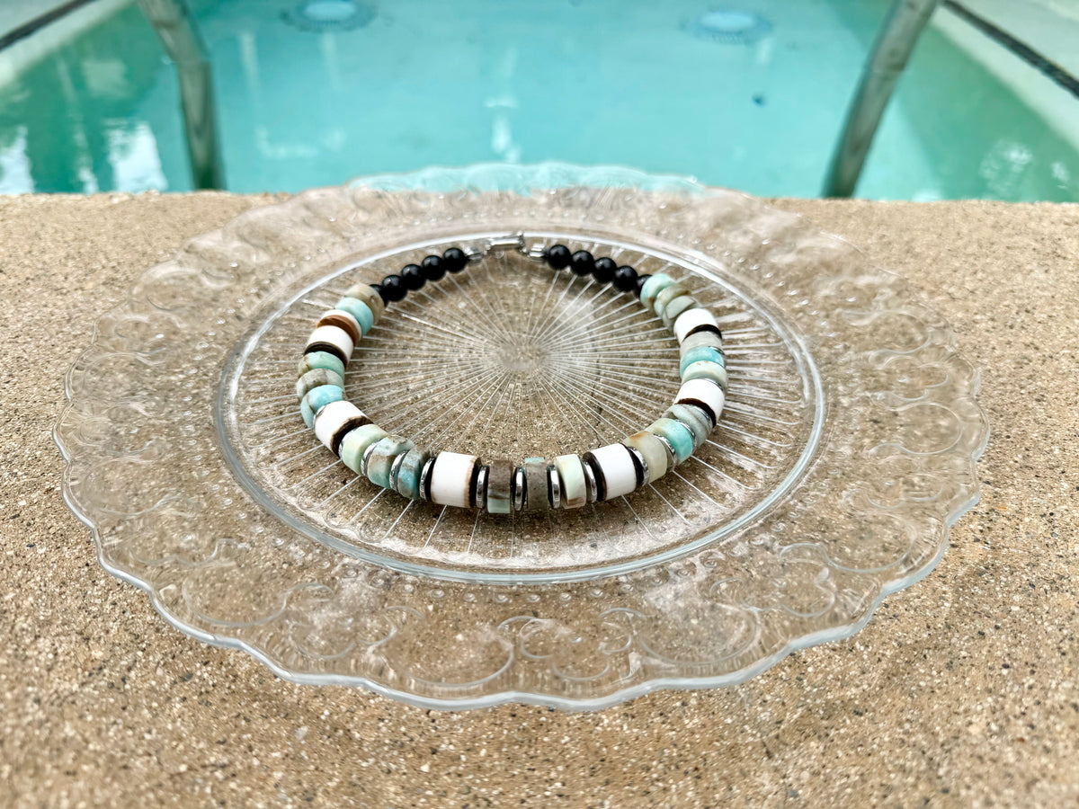 Nordic Forest Amazonite & Obsidian Statement Necklace