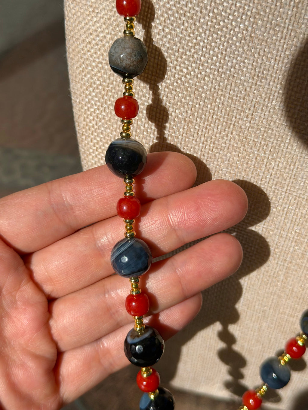 Quartz Symbiosis Agate, Southern Red Agate & Green Dragon Vein Agate Pendant Necklace
