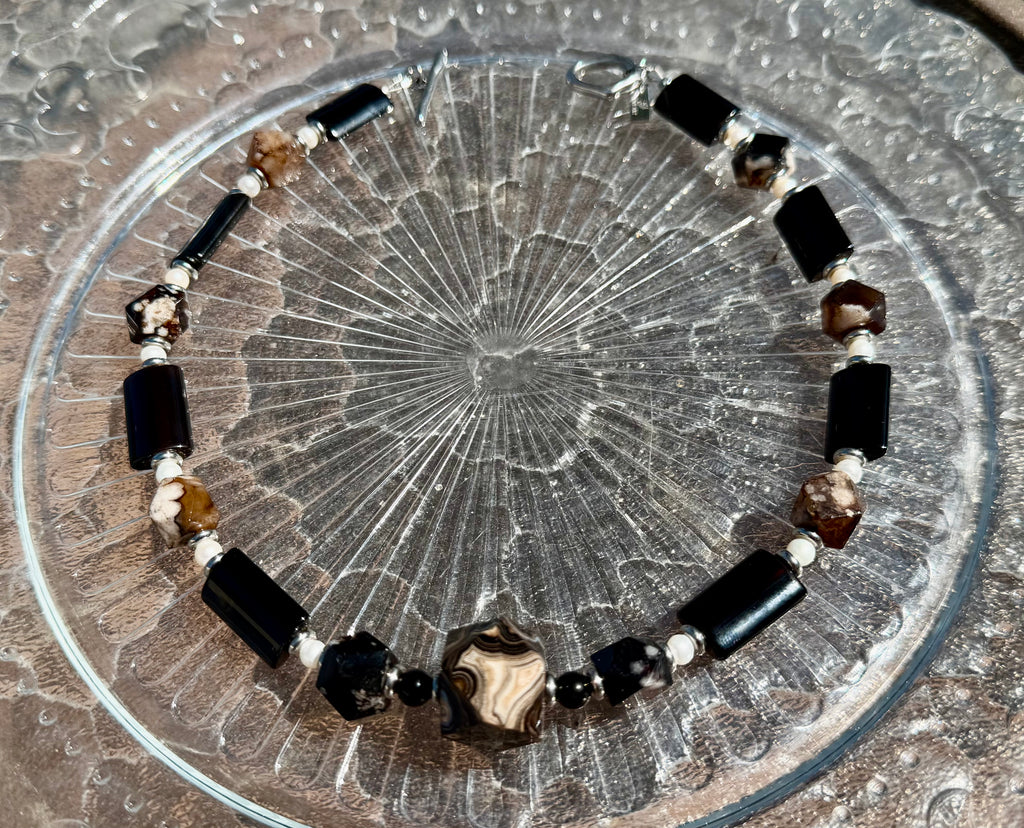 Midnight Blossom Black Cherry Blossom Agate & Mexican Crazy Agate Necklace