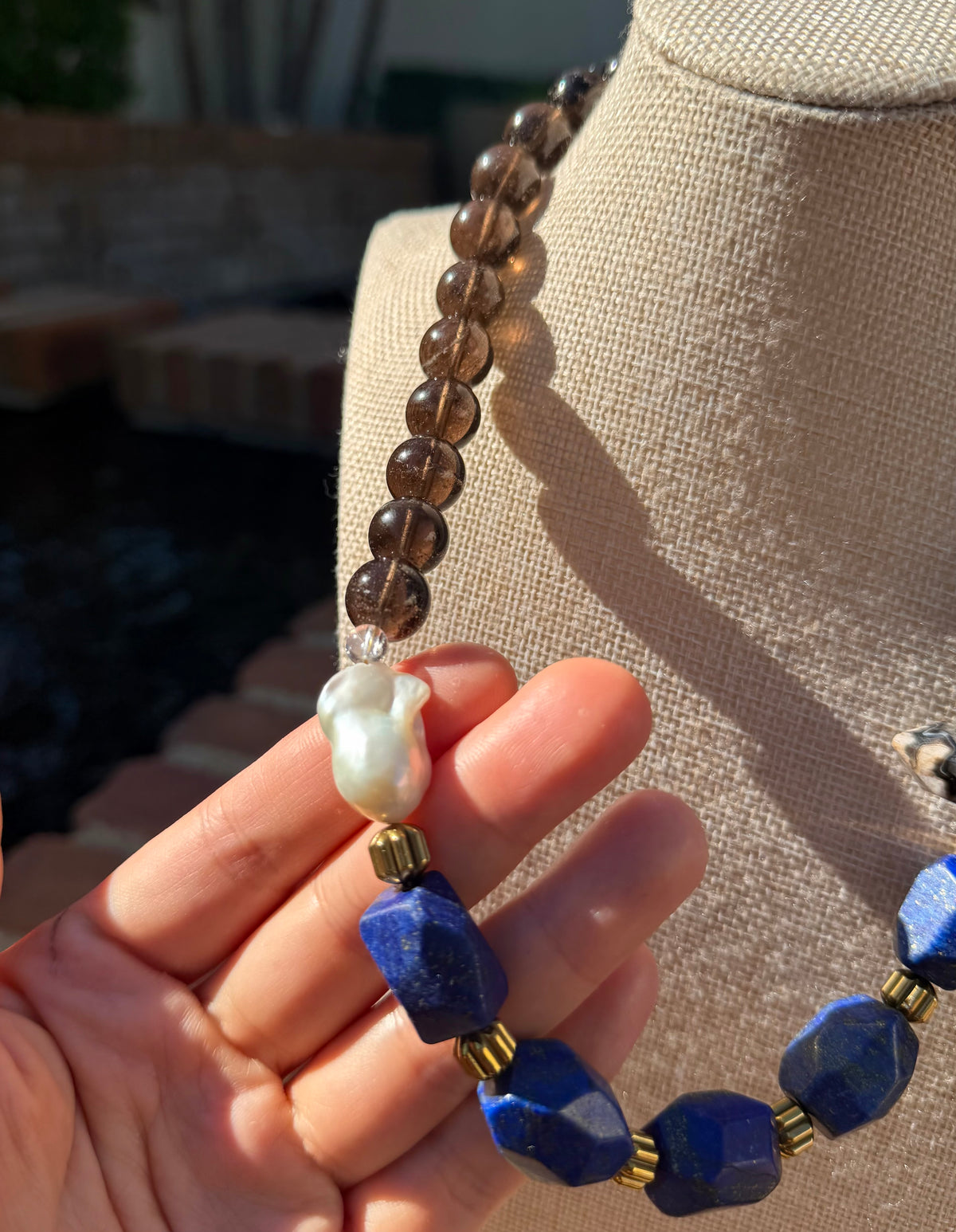 Lapis Lazuli & Baroque Pearl Vintage Statement Necklace