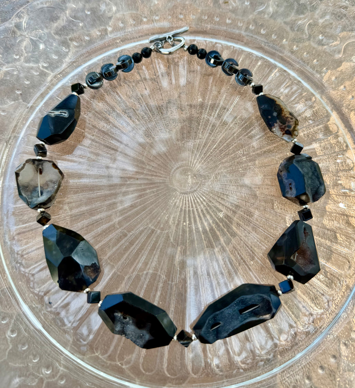 Dark Geode Power Black Druzy Agate Statement Necklace