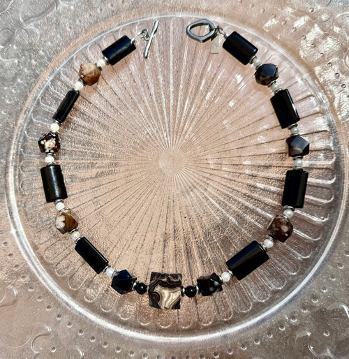 Midnight Blossom Black Cherry Blossom Agate & Mexican Crazy Agate Necklace