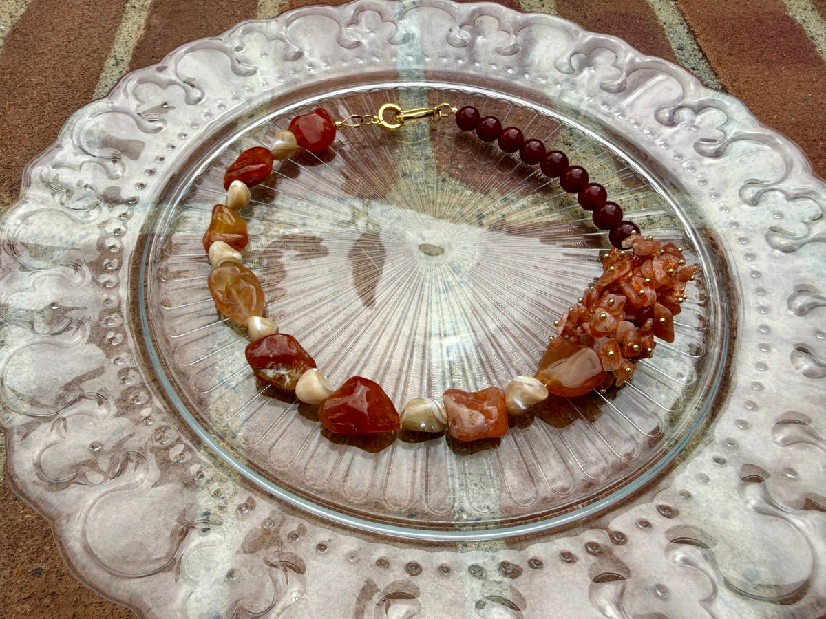 The Phoenix Bloom Red Agate & Sunstone Necklace