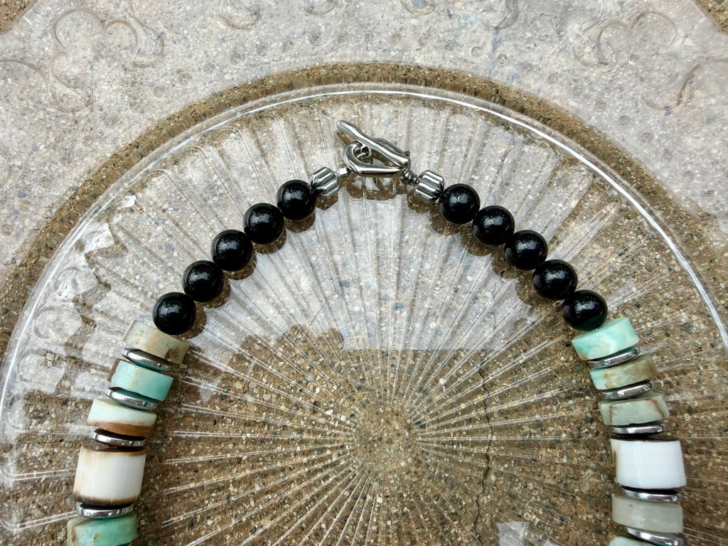 Nordic Forest Amazonite & Obsidian Statement Necklace
