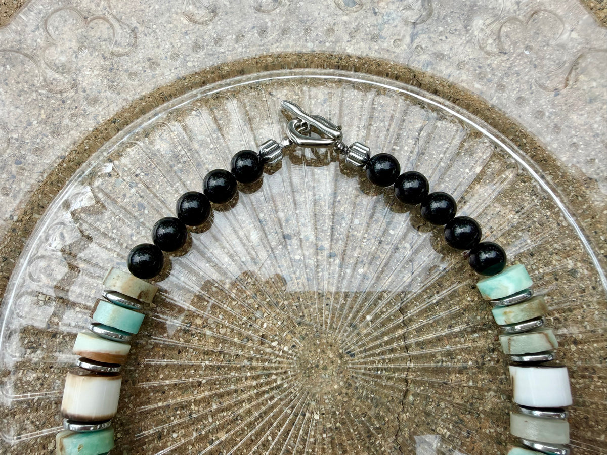 Nordic Forest Amazonite & Obsidian Statement Necklace
