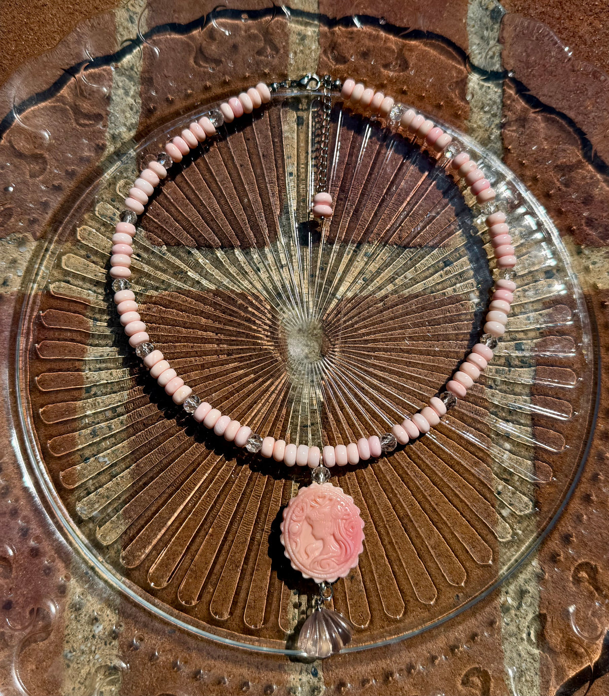 Pink Queen Conch Shell & Sailor Moon Rose Quartz Pendant Necklace