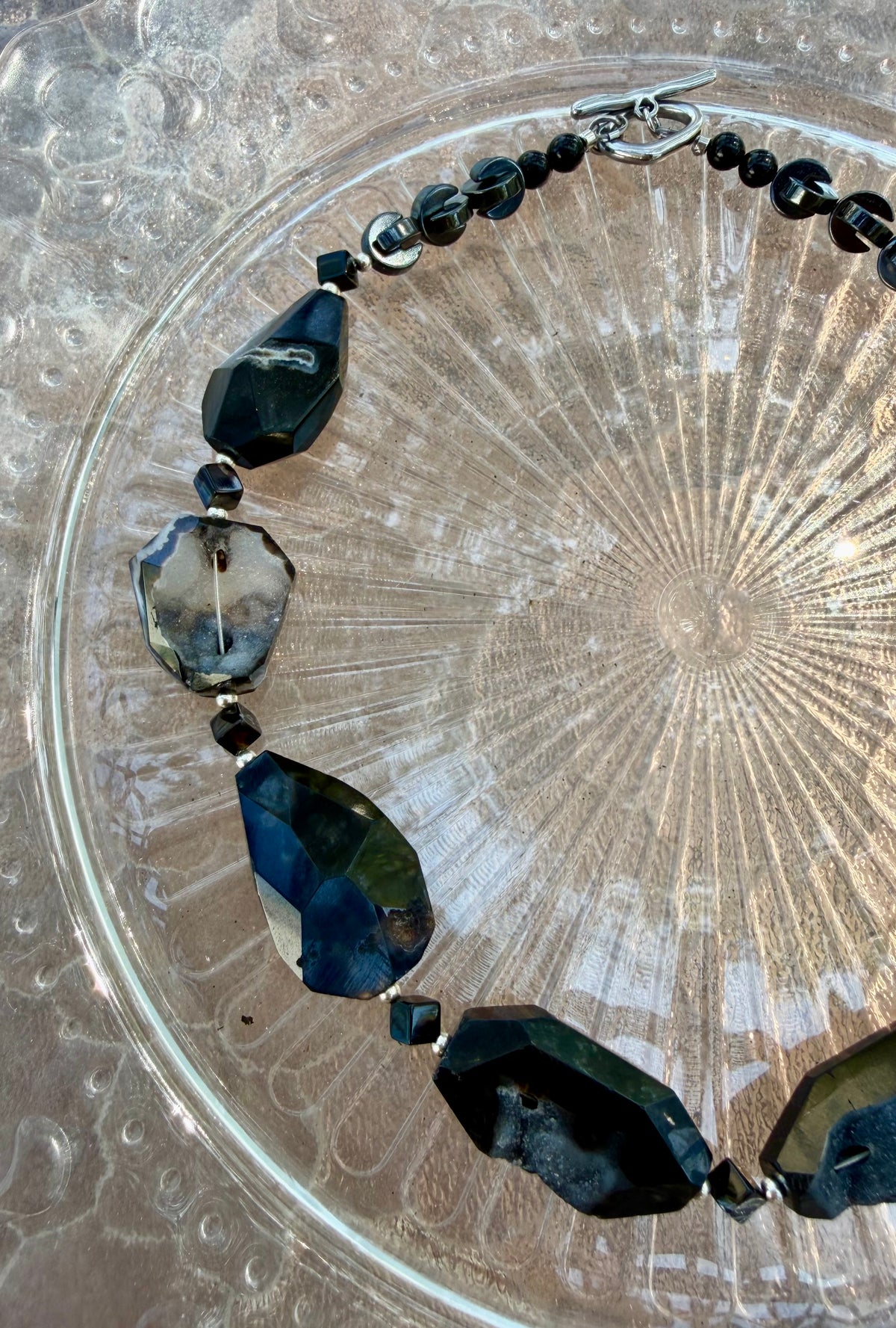 Dark Geode Power Black Druzy Agate Statement Necklace