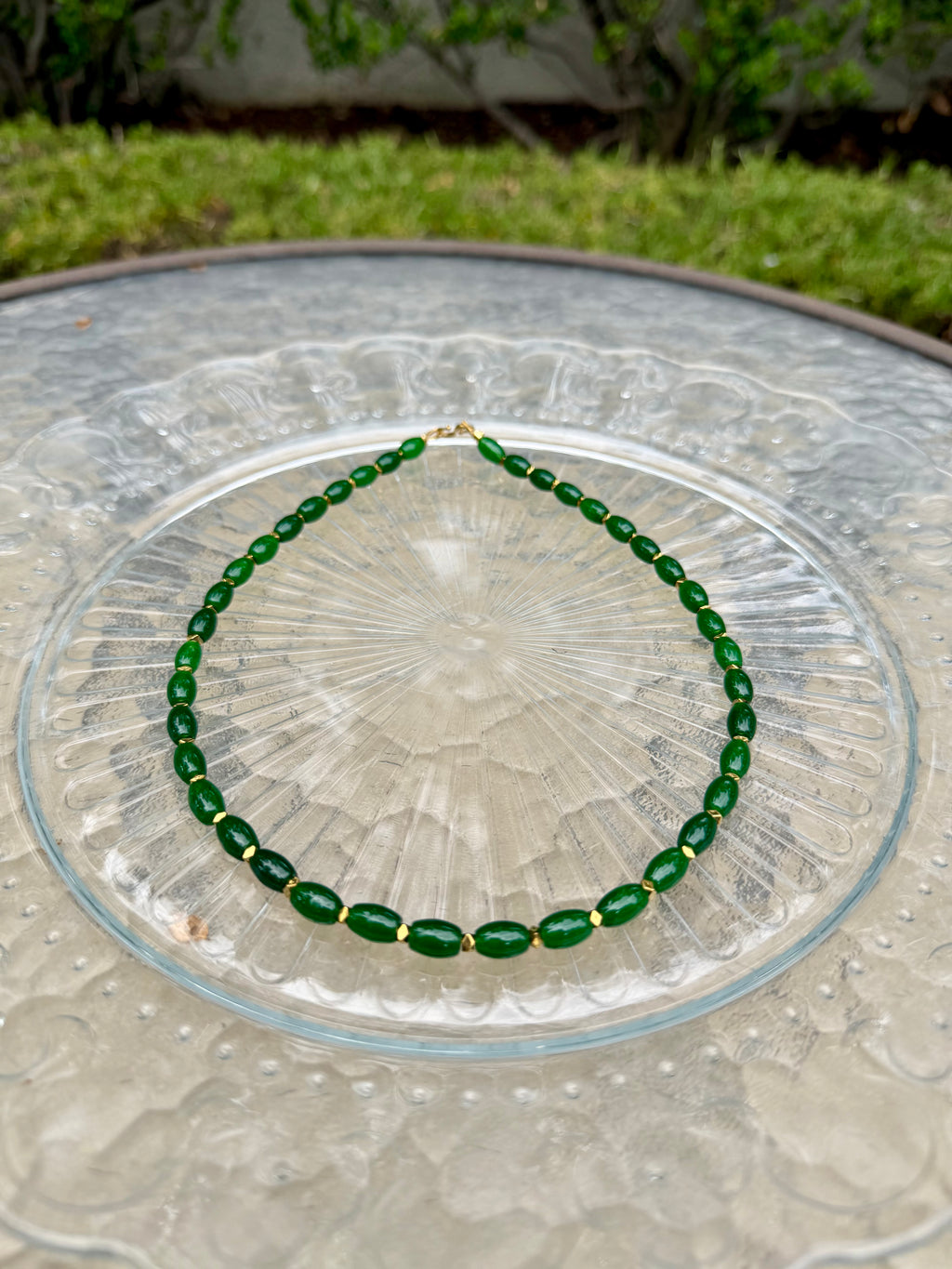 Emerald-Tone Green Agate & Gold Hematite Elegance Necklace
