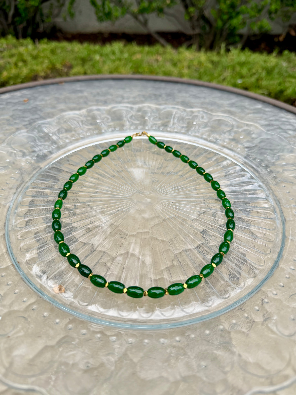 Emerald-Tone Green Agate & Gold Hematite Elegance Necklace