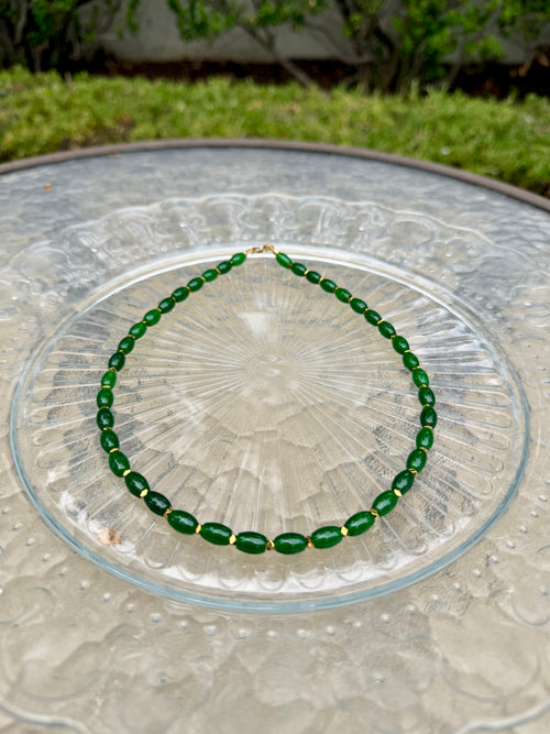 Emerald-Tone Green Agate & Gold Hematite Elegance Necklace