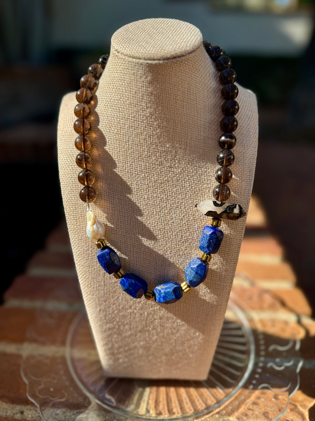 Lapis Lazuli & Baroque Pearl Vintage Statement Necklace