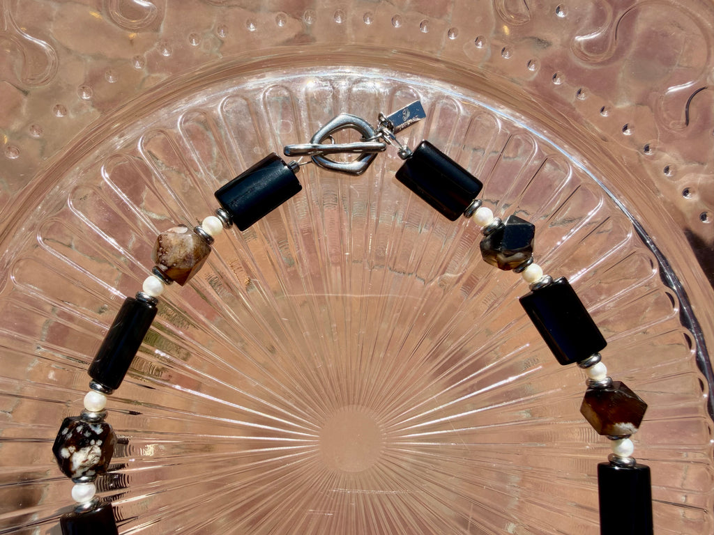Midnight Blossom Black Cherry Blossom Agate & Mexican Crazy Agate Necklace