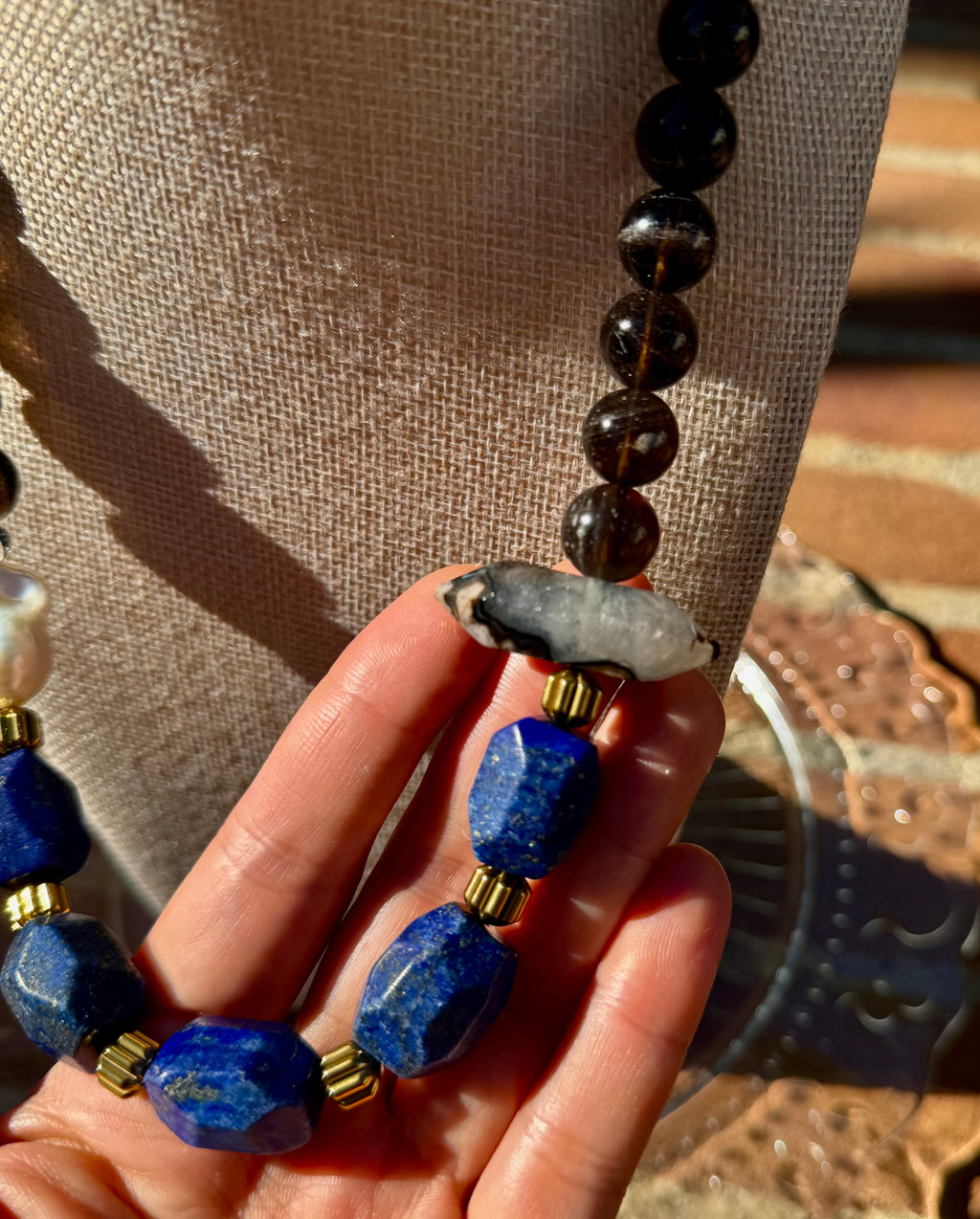 Lapis Lazuli & Baroque Pearl Vintage Statement Necklace