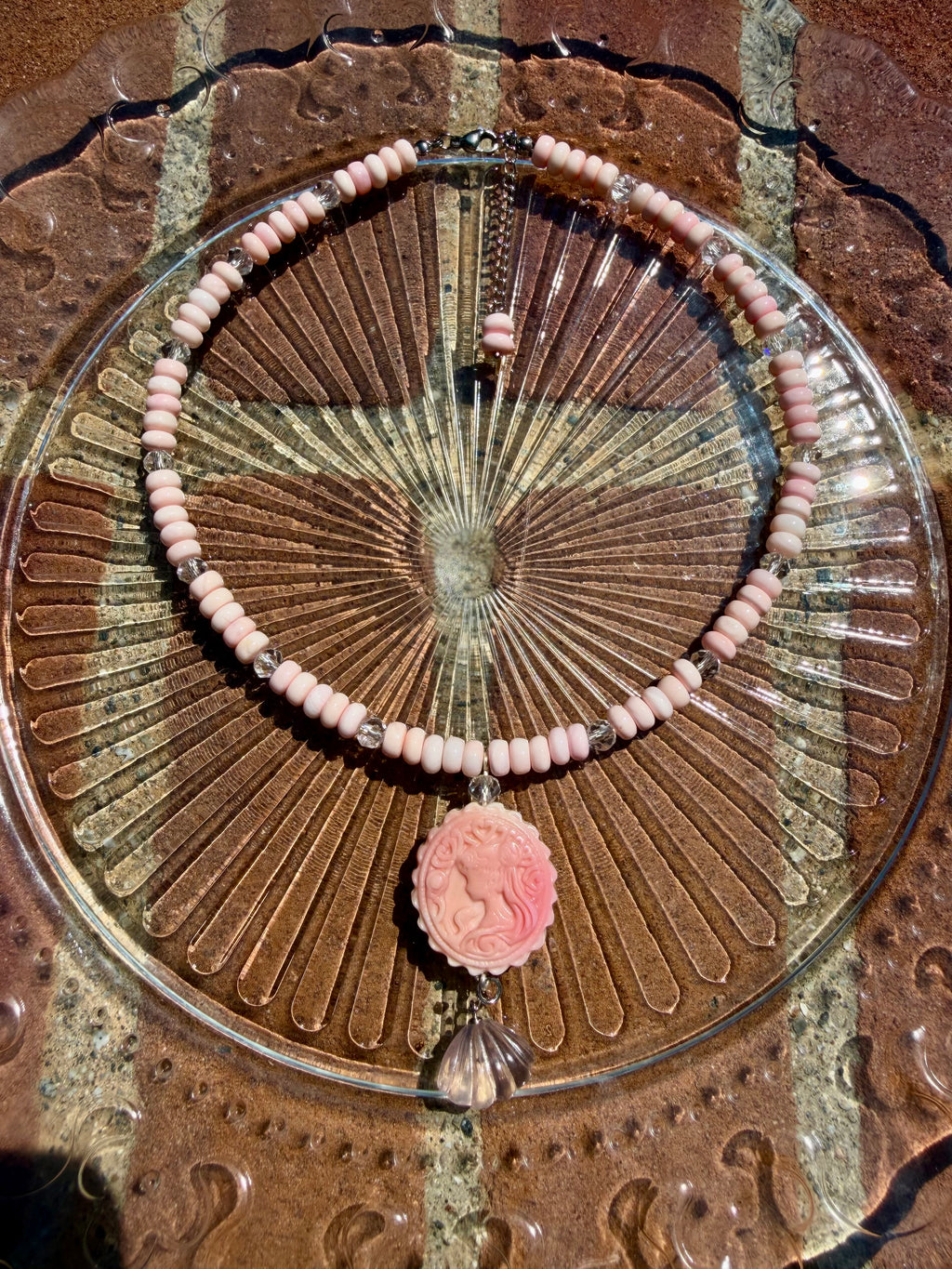 Pink Queen Conch Shell & Sailor Moon Rose Quartz Pendant Necklace