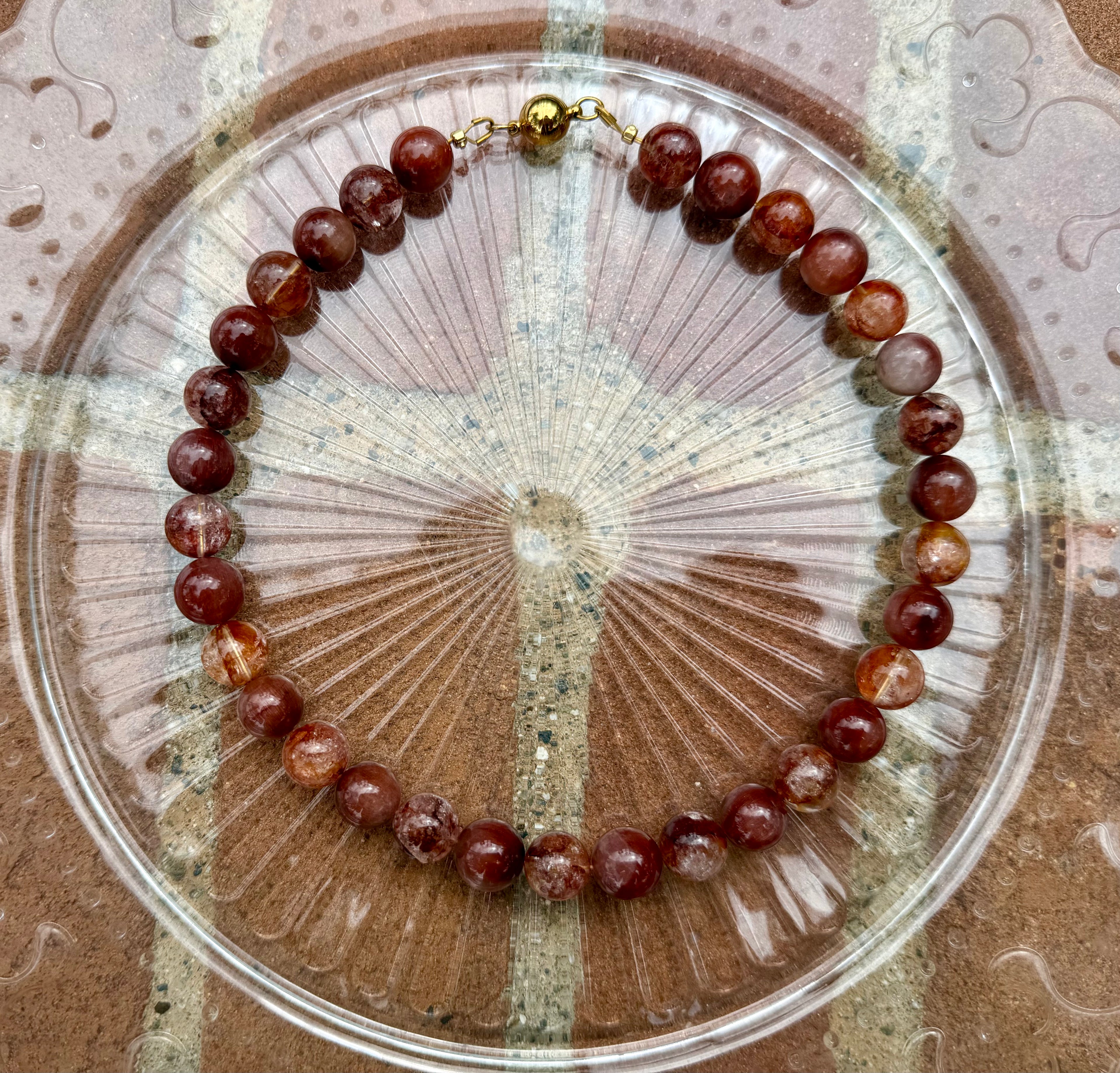 Red Rabbit Fur Quartz and Red Hematoid Quartz Necklace