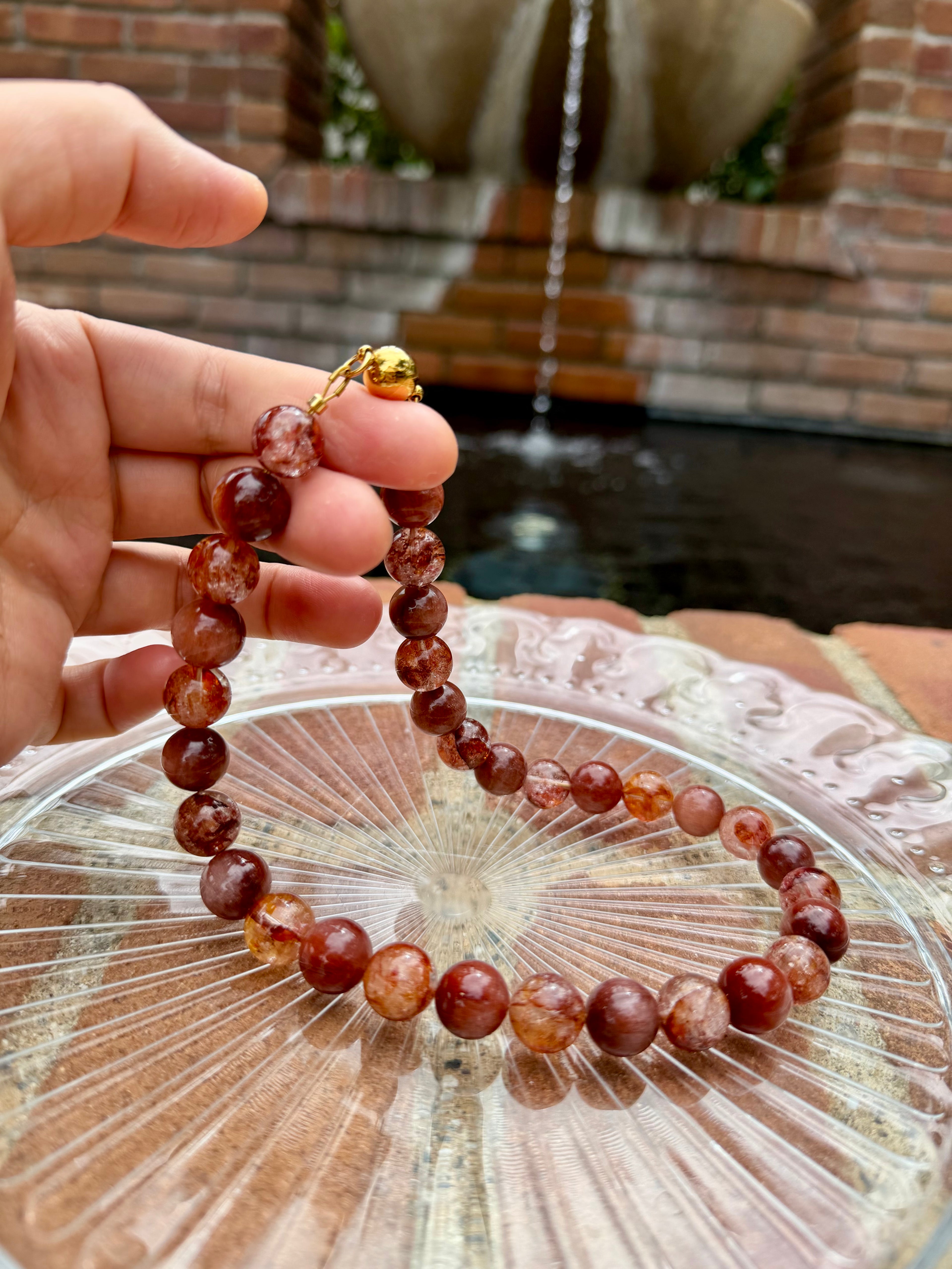 Red Rabbit Fur Quartz and Red Hematoid Quartz Necklace