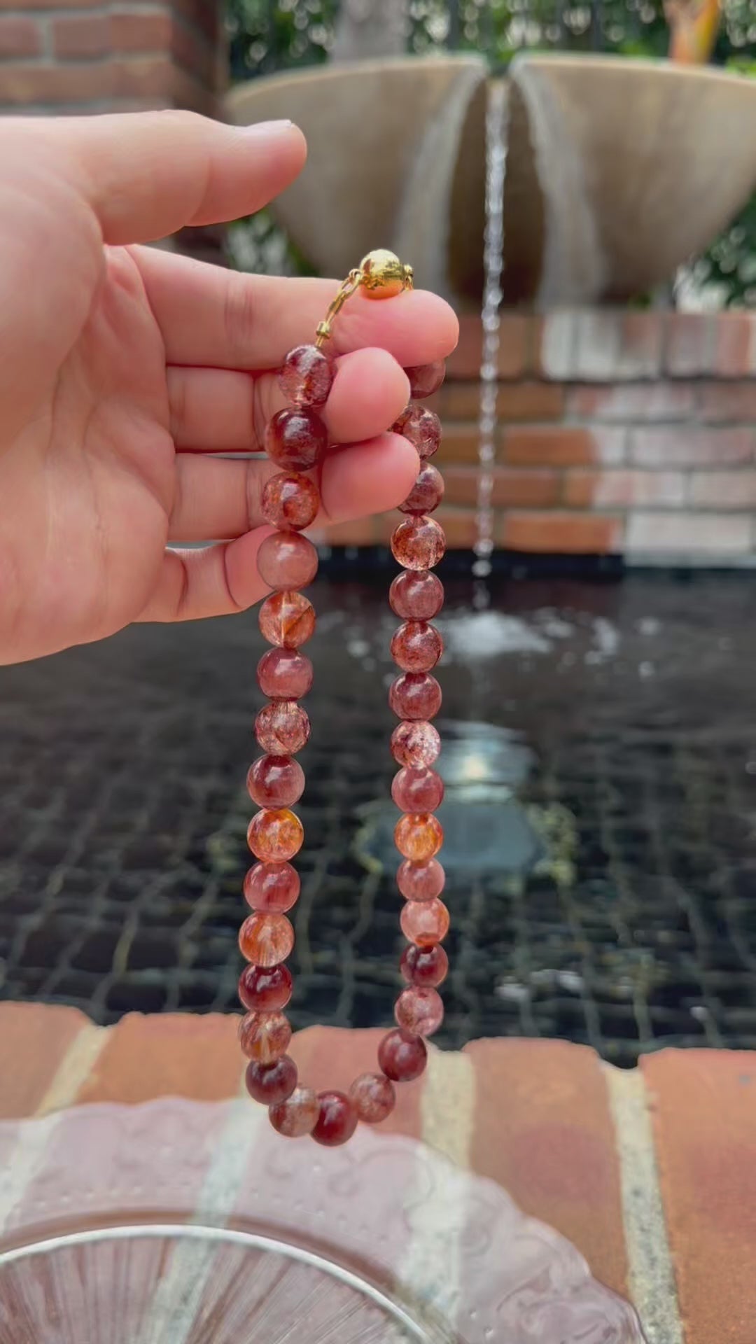 Red Rabbit Fur Quartz and Red Hematoid Quartz Necklace