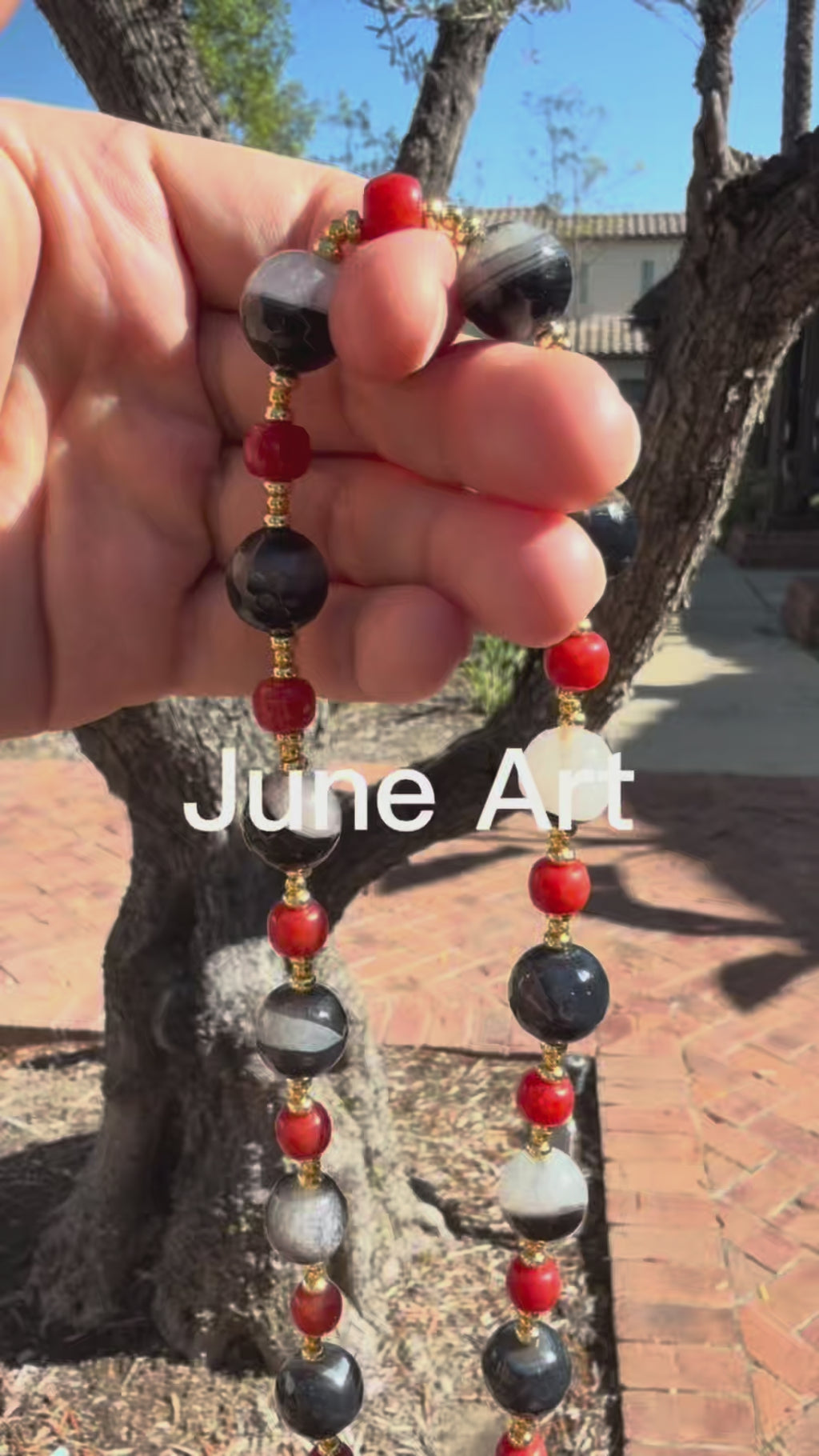 Quartz Symbiosis Agate, Southern Red Agate & Green Dragon Vein Agate Pendant Necklace