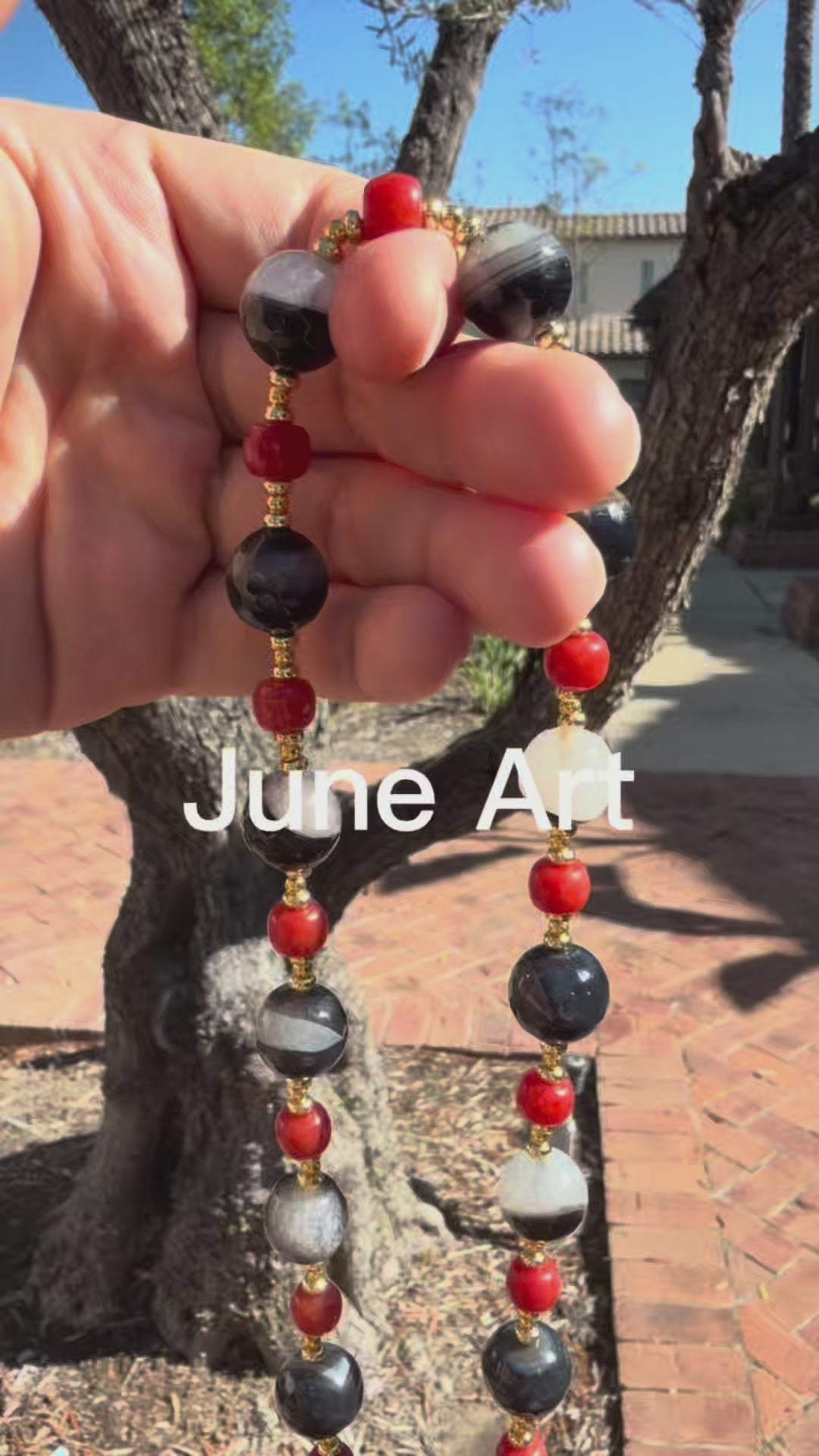 Quartz Symbiosis Agate, Southern Red Agate & Green Dragon Vein Agate Pendant Necklace