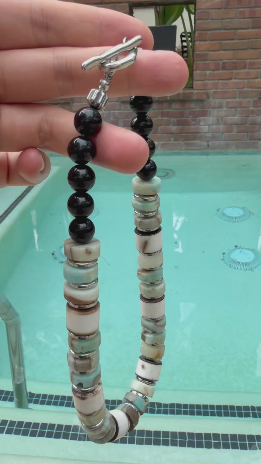 Nordic Forest Amazonite & Obsidian Statement Necklace